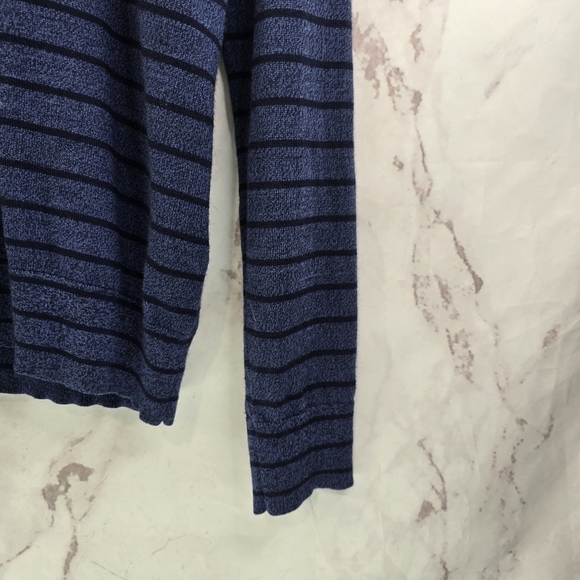 Banana Republic Sweater Men Medium Blue Merino Wool Striped V Neck Navy Baruffa - Picture 4 of 11